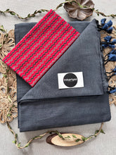 Dark Grey Handloom Cotton Saree With Red Print Blouse